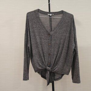 She + Sky Gray Front Knot Button Up Shirt Light Weight Long Sleeves Size Large